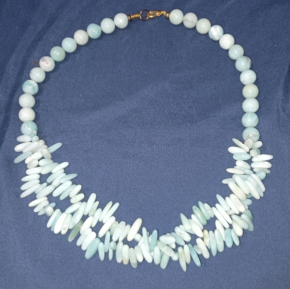 Womens 25.5" Turquoise Light Green and Gold Tone Beaded Statement Necklace - Picture 1 of 8